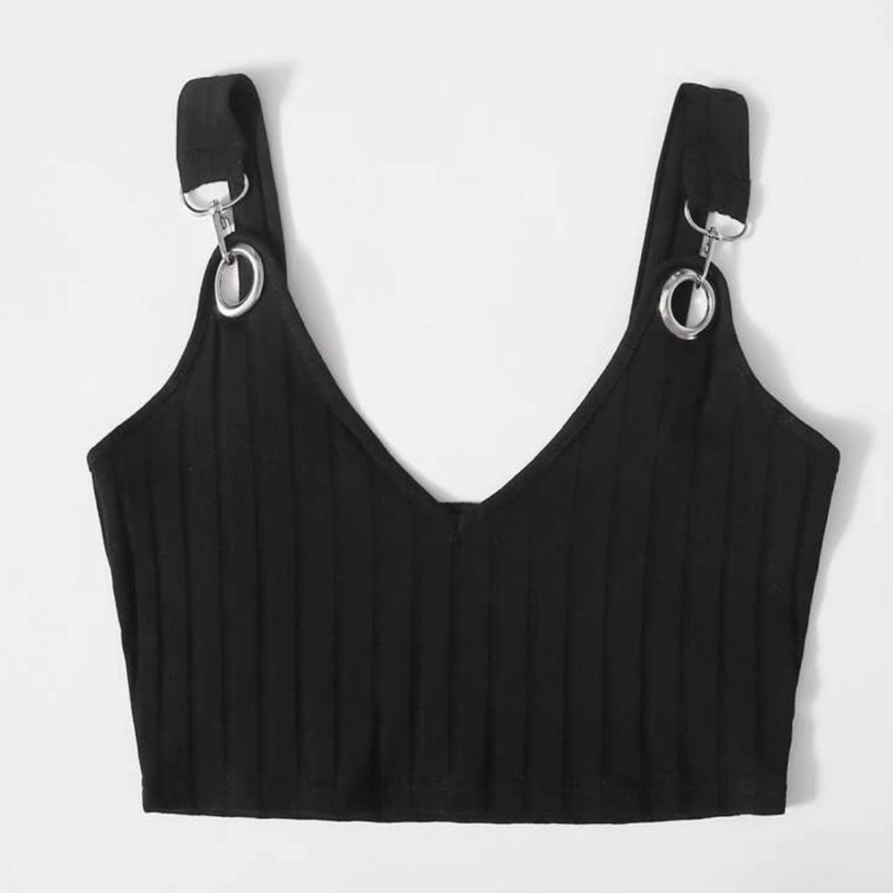 Grommet Strap Rib-knit Crop Top